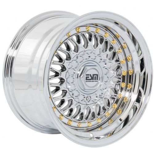 ESM 002R Wheel Rim 15x8 4X100/5x100 ET15 57.1 Full Platinum/ Gold Rivets