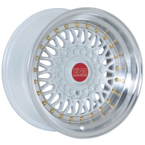 ESM 002R Wheel Rim 16x9 4X100/5x100 ET15 57.1 White/ Machined Lip Gold Rivet