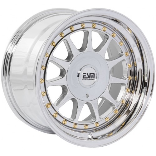 ESM 003R  Wheel Rim 16x8 5x112/5x120 ET20 72.6 Full Platinum/ Gold Rivets