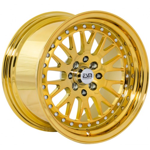 ESM 007 Wheel Rim 15x9 4x100/114 ET15 67.1 Full Gold Platinum/ Chrome Rivets