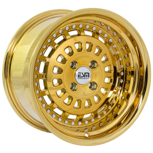 ESM 015 Wheel Rim 16x9 4x100 ET15 57.1 Full Gold Platinum/ Gold Rivets