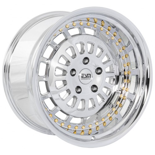 ESM 015 Wheel Rim 19x9.5 5x114.3 ET15 73.1 Full Chrome Platinum/ Gold Rivets