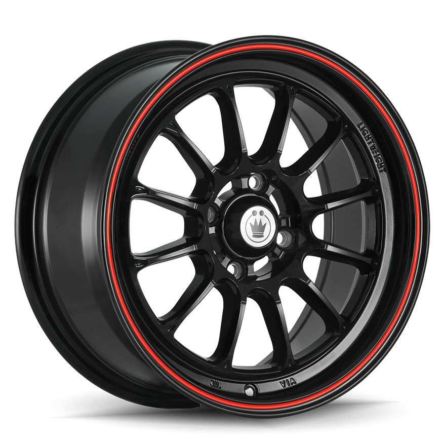 KONIG Tweakd Wheel Rim 18x8 5x108 ET45 73.1 Gloss Black w/ Red Stripe