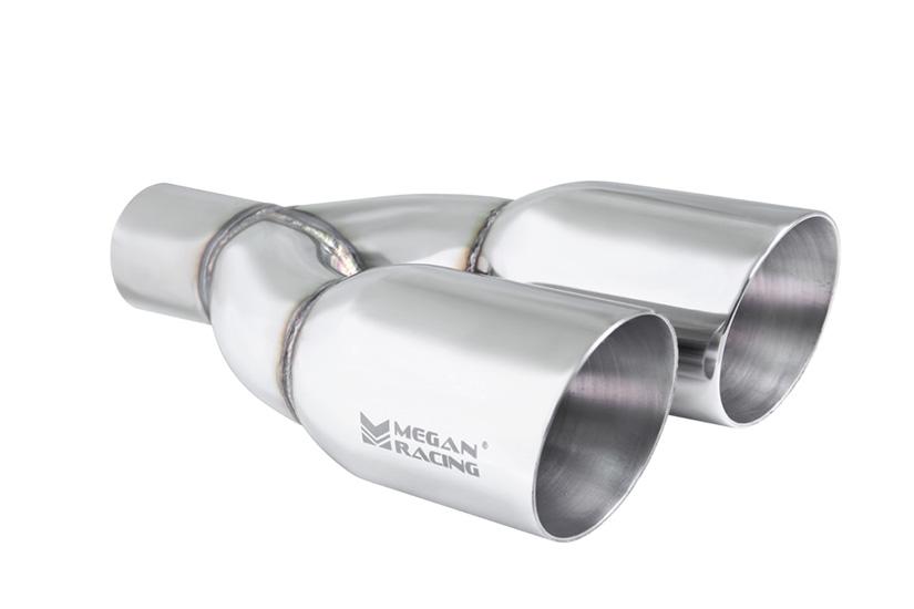 Megan Racing Muffler Universal Twin Stainless Steel Chrome 3.5 Inch Tips (2.5 inch pipping) Driver Side
