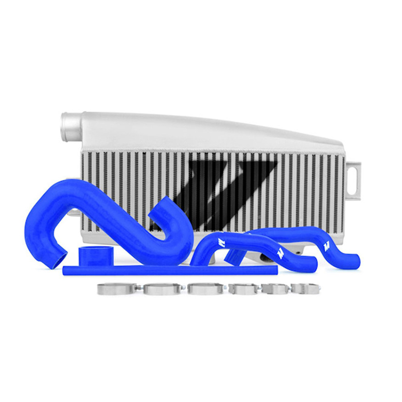 Mishimoto Subaru WRX/STI Performance Top-Mount Intercooler Kit, 2002–2007 Silver Cooler, Blue Hoses 