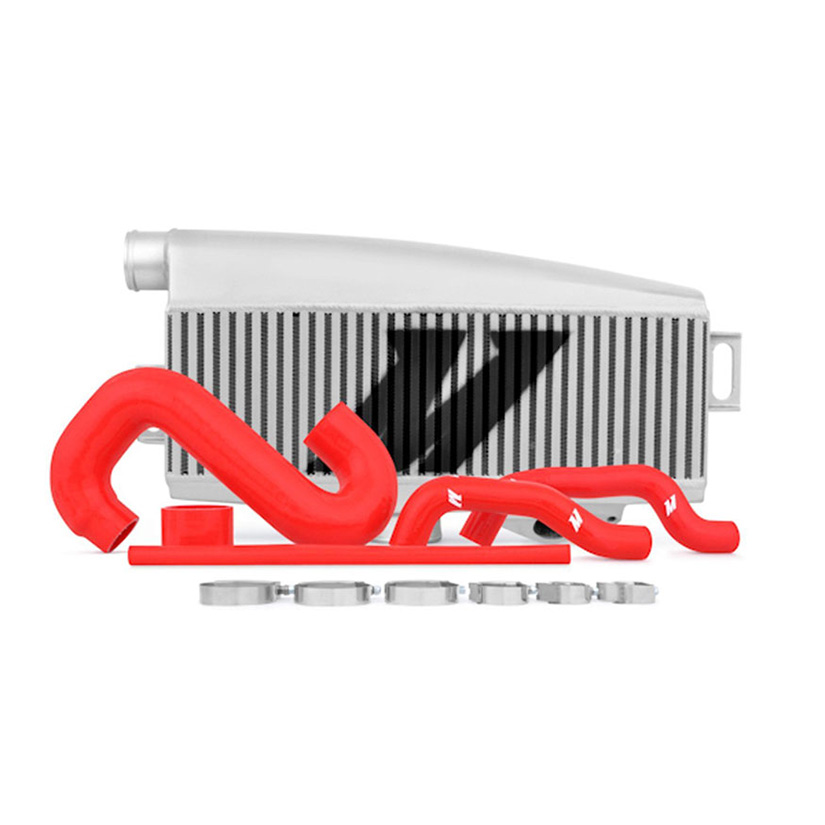 Mishimoto Subaru WRX/STI Performance Top-Mount Intercooler Kit, 2002–2007 Silver Cooler, Red Hoses 