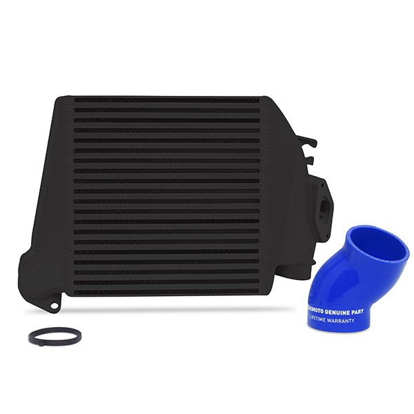 Mishimoto Subaru WRX Top-Mount Intercooler, 2008–2014 Black Cooler Blue Hoses