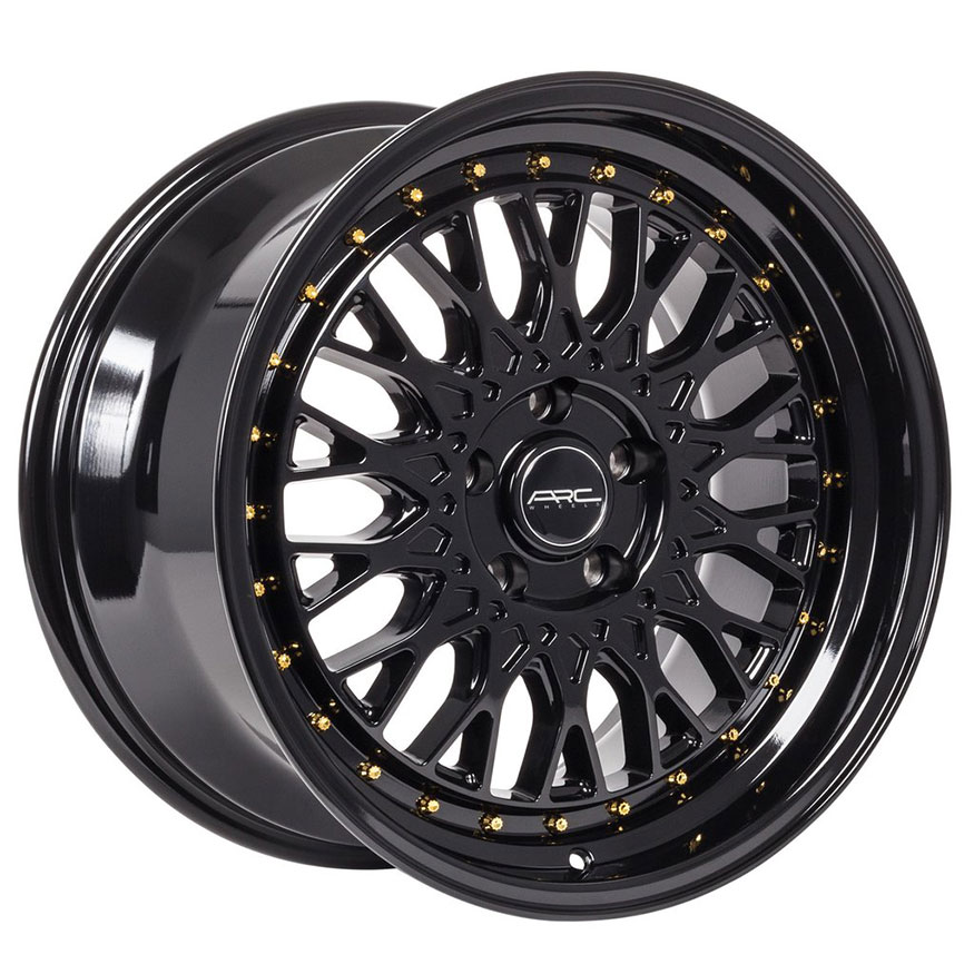 MRR AR1  Wheel Rim 18x8.5 5x114.3 ET30  73.1 Gloss Black Gold Rivets