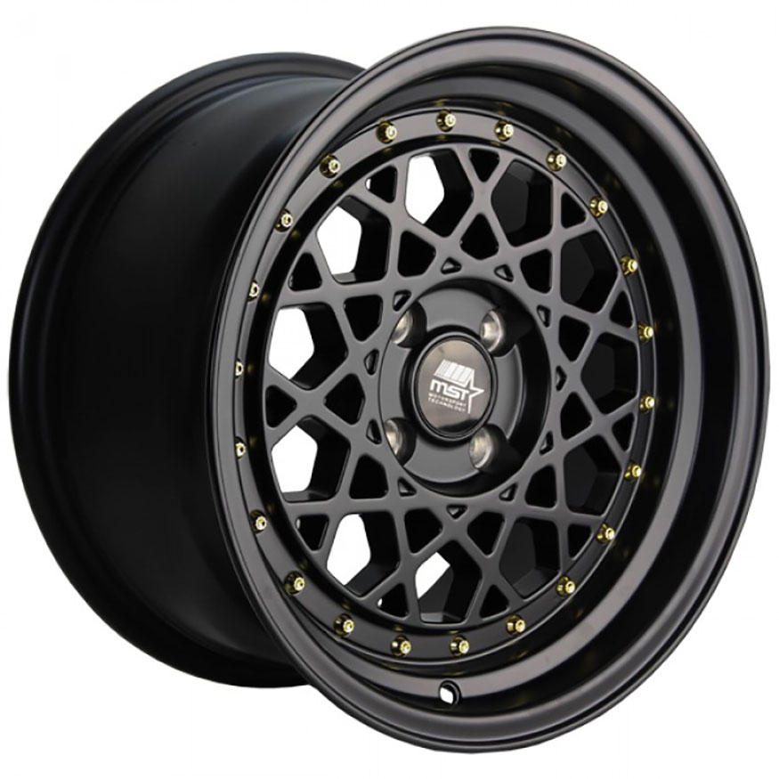MST Fiori Wheel Rim 15x8 4x100 ET20 73.1 Matte Black w/Gold Rivets