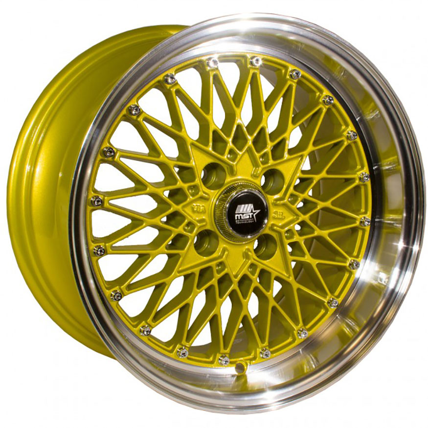 MST MT16 Wheel Rim 15x8 4x100 ET20 73.1 Gold w/Machined Lip
