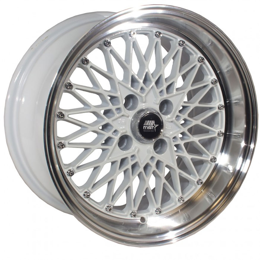 MST MT16 Wheel Rim 15x8 4x100 ET20 73.1 White w/Machined Lip