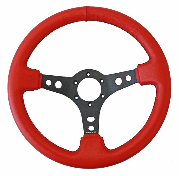 NRG  350mm Sport Steering Wheel (3" Deep) Red Lthr w/ Blk Stitching