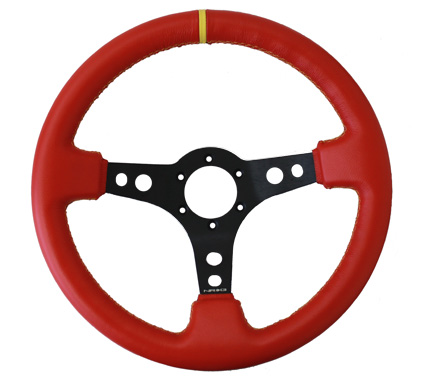 NRG  350mm Sport Steering Wheel (3" Deep) Red Lthr w/ Ylw Stitching w/Ylw Strp