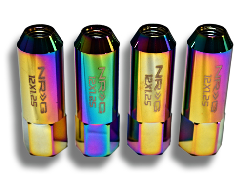 NRG 400 Series M12 x 1.25 Tuner Style Extended Lug Nut Set 4 pc Neo Chrome Multi Color