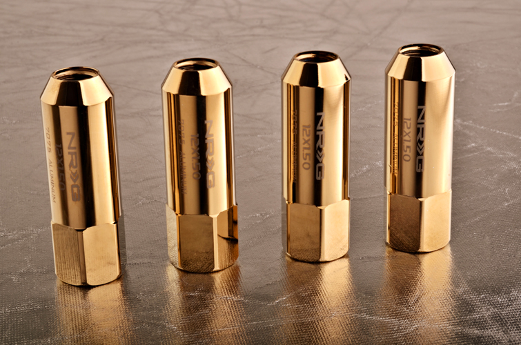 NRG 400 Series M12 x 1.5 Extended Lug Nut Set 4 pc Chrome Gold T7075