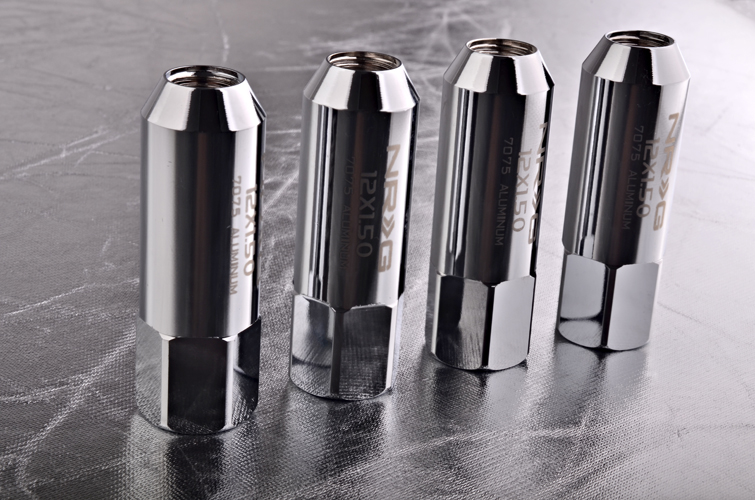 NRG 400 Series M12 x 1.5 Extended Lug Nut Set 4 pc Chrome Silver T7075