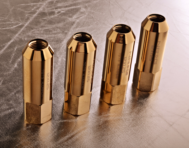 NRG 400 Series M12 x 1.25 Extended Lug Nut Set 4 pc Chrome Gold T7075