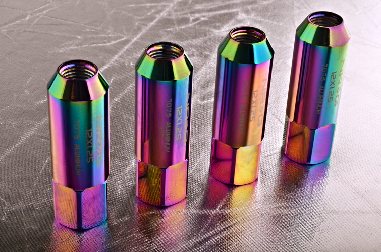 NRG 400 Series M12 x 1.25 Extended Lug Nut Set 4 pc T7075 Neochrome