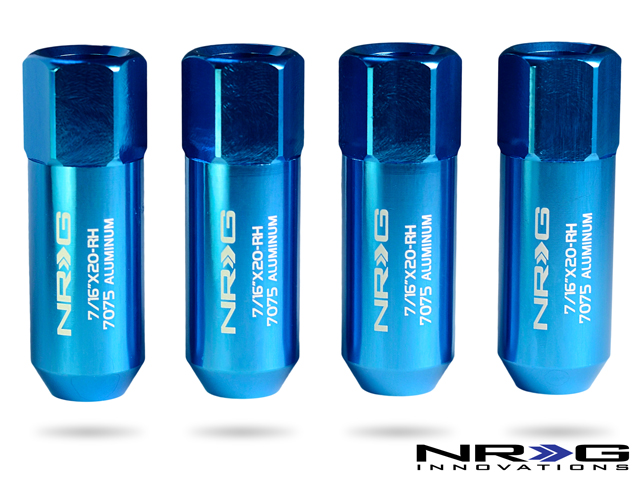 NRG 473 Series 7/16th Extended Lug Nut set 4 pc - T7075 - Blue
