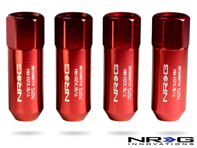 NRG 473 Series 7/16th Extended Lug Nut set 4 pc - T7075 - Red