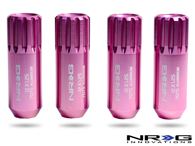 NRG 400 Series M12 x 1.25 Extended Lug Nut Lock Set 4 pc T7075 Pink