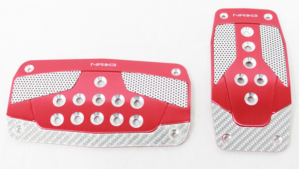 NRG  Aluminum Sport Pedal Red w/ Silver Carbon AT