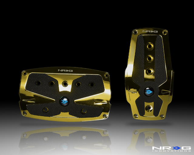 NRG  Chrome Gold aliminum sport pedal w/ Black rubber inserts AT