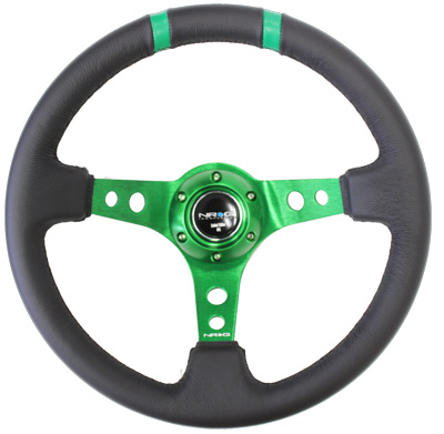NRG  350mm Sport Steering Wheel (3" Deep) Green w/ Green Double Center Marking