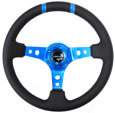 NRG  350mm Sport Steering Wheel (3" Deep) New Blue w /Blue Double Center Marking