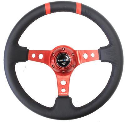 NRG  350mm Sport Steering Wheel (3" Deep) Red w/ Red Double Center Marking
