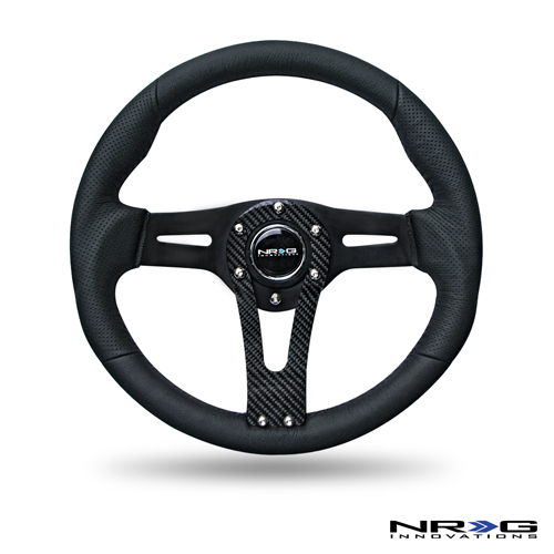 NRG  Black Leather Steering Wheel w/ Carbon Center Spoke