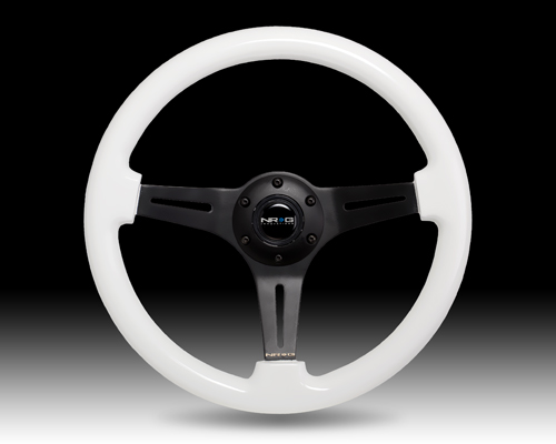 NRG  Classic Wood Grain Wheel - 350mm 3 black spokes - Glow-n-the-dark grip