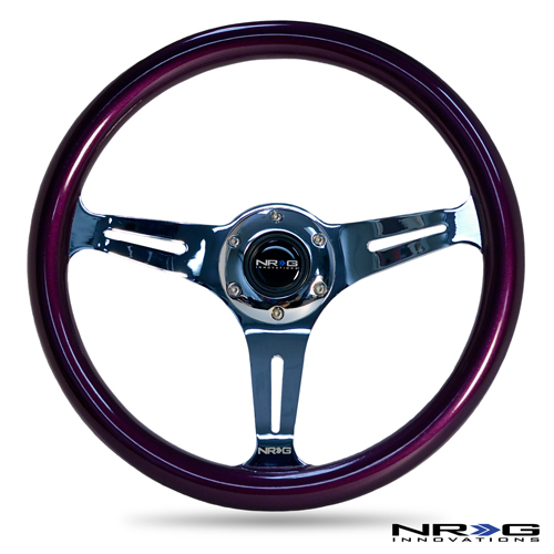 NRG  Classic Wood Grain Wheel, 350mm 3 chrome spokes, purple pearl/flake paint