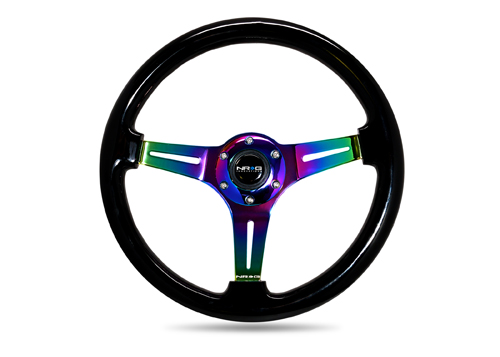 NRG  Classic Wood Grain Wheel - 350mm 3 Neochrome spokes - Black Paint Grip