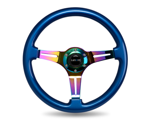 NRG  Classic Wood Grain Wheel, 350mm 3 Neochrome spokes, blue pearl/flake paint