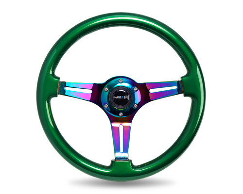 NRG  Classic Wood Grain Wheel, 350mm 3 Neochrome spokes, green pearl/flake paint