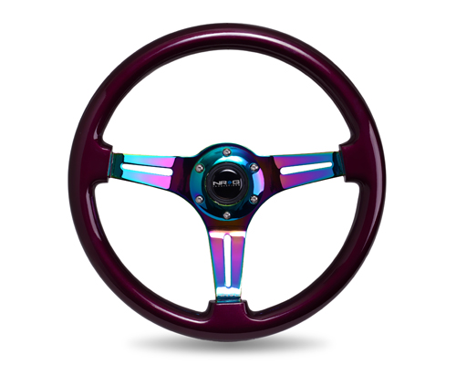 NRG  Classic Wood Grain Wheel, 350mm 3 Neochrome spokes, purple pearl paint