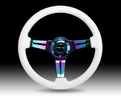 NRG  Classic Wood Grain Wheel - 350mm 3 Neochrome spokes - Glow-n-dark grip