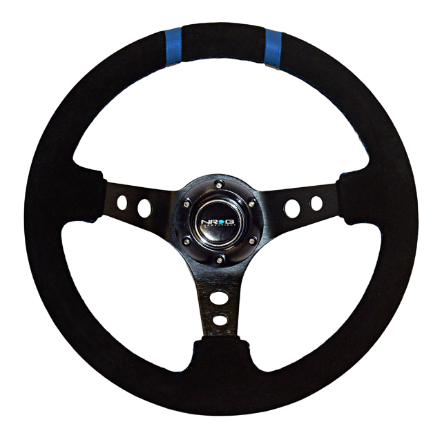 NRG  350mm Suede Sport Wheel (3" Deep) Black w/ Blue Double Center Marking