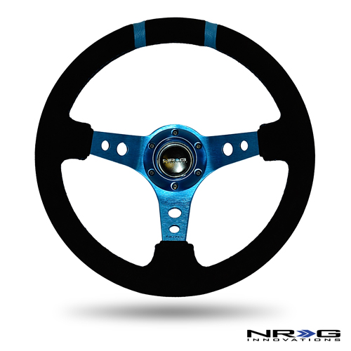 NRG  Limited Edition 350mm Sport Suede Steering Wheel (3" Deep) Blue w/ blue double center markings