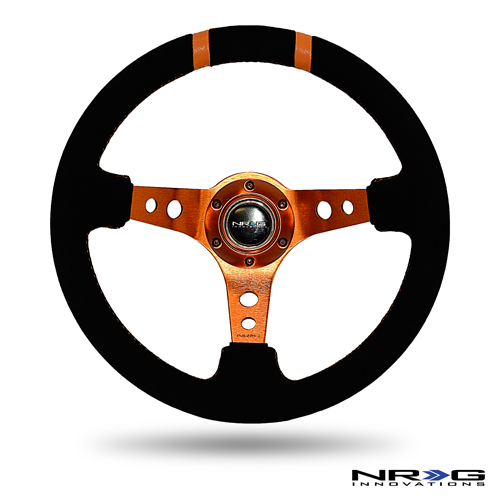 NRG  350mm Suede Sport Wheel (3" Deep) Orange w/ Orange Double Center Marking