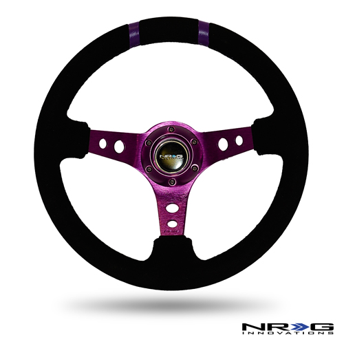 NRG  350mm Suede Sport Wheel (3" Deep) Purple w/ Purple Double Center Marking