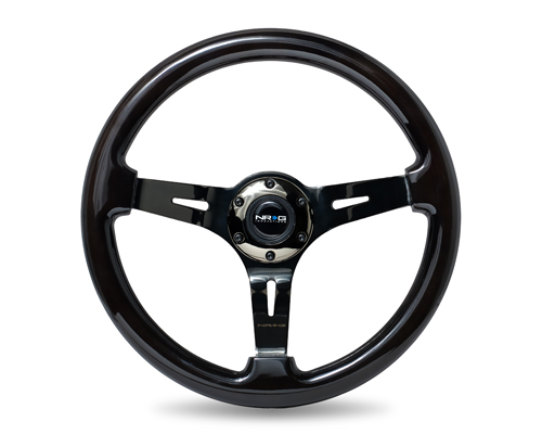 NRG  Classic Black Wood Grain Wheel (3" Deep), 350mm, 3 spoke center in Black Chrome