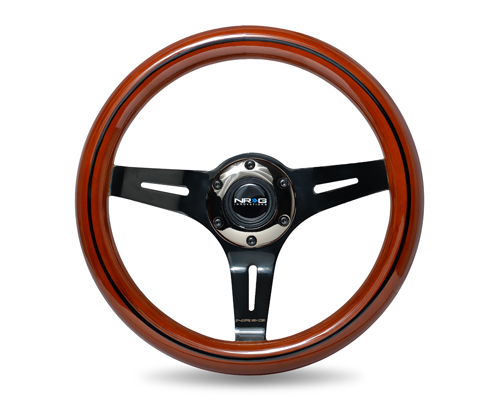 NRG  Classic Dark Wood Grain Wheel, Black line inlay, 310mm, 3 spoke center in Black Chrome
