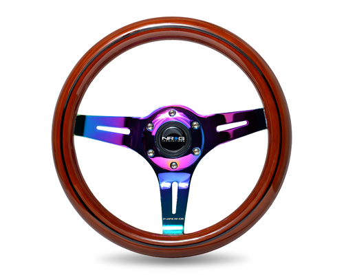 NRG  Classic Dark Wood Grain Wheel, Black line inlay, 310mm, 3 spoke center in Neochrome