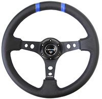 NRG  350mm Sport steering wheel (3" Deep) Black w/ Blue Double Center Marking