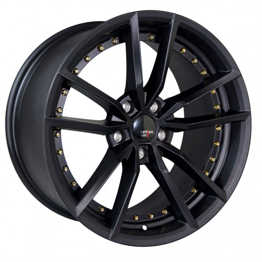 Optionlab S409 Wheel Rim 18x9.5 5x114.3 ET35 73.1 Matte Black w/Gold Rivets