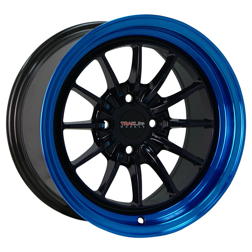 TRAKLITE CHICANE 15X8.25 4X100 ET20 BLACK WITH BLUE LIP