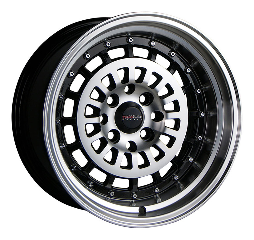 TRAKLITE DRUM 15X8 4X100 ET0 MACHINED / GLOSS BLACK INSERTS / POLISHED LIP